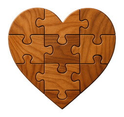 Heart-shaped wooden puzzle with interlocking pieces