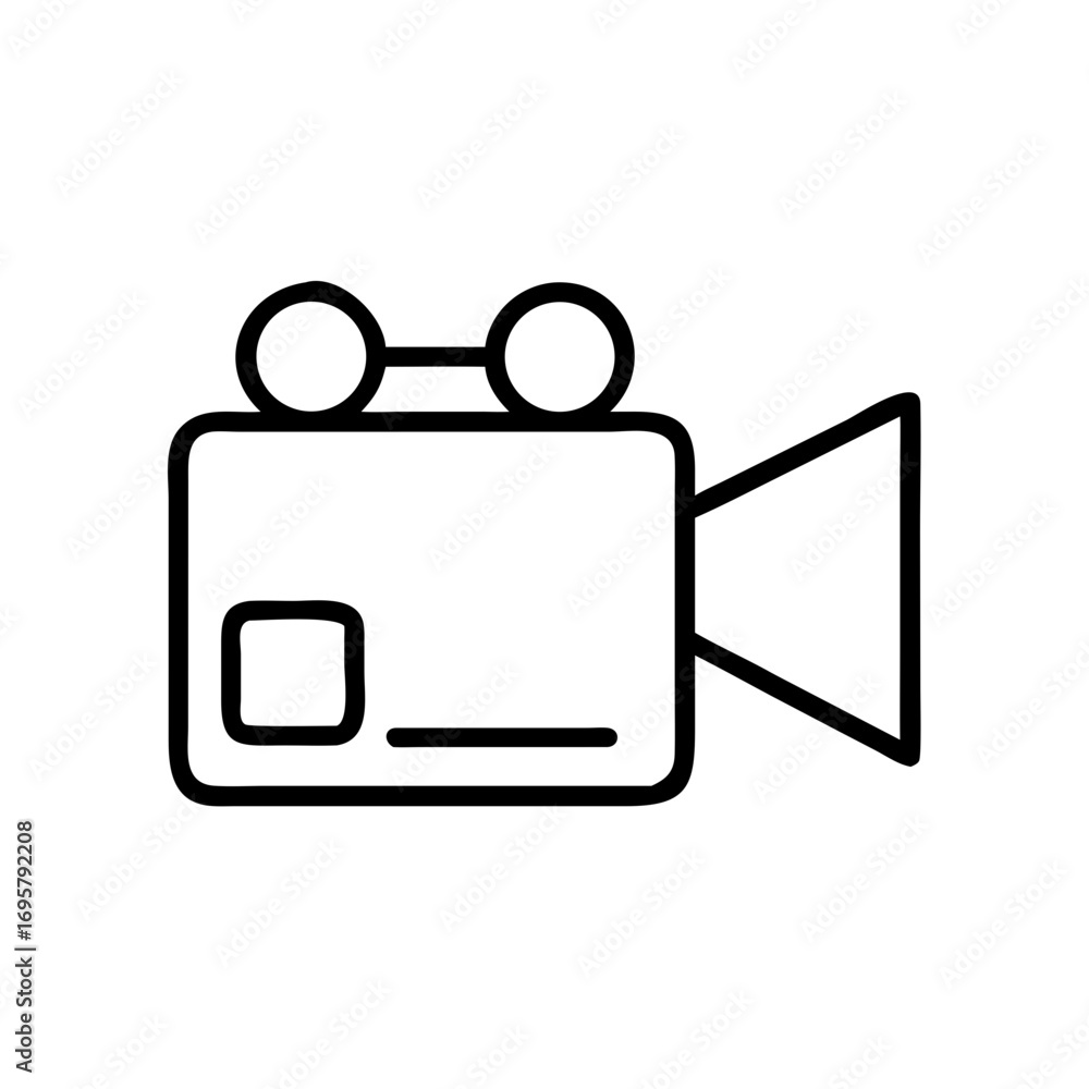 Poster video camera icon in simple line design on white background