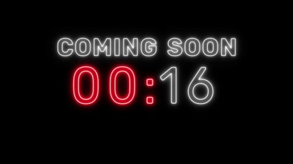 Neon timer number animation. 21 seconds countdown timer.