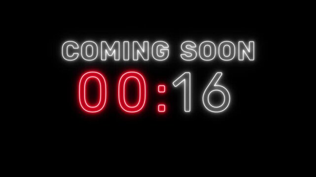Neon timer number animation. 21 seconds countdown timer.