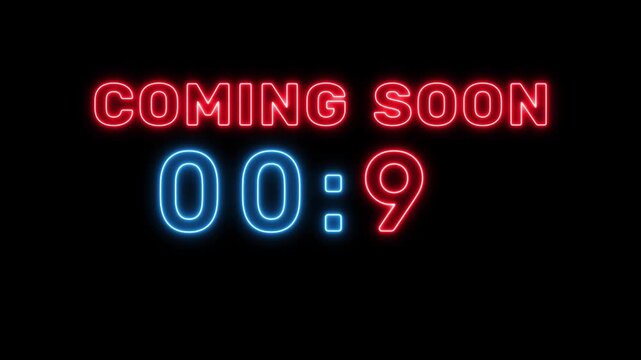 Neon timer number animation. 14 seconds countdown timer.