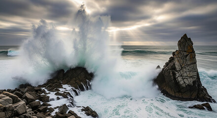 Waves Crashing Against Rocks