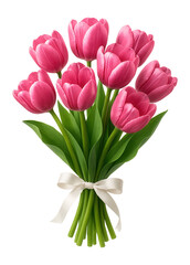 Obraz premium Bouquet of pink tulips tied with a white ribbon