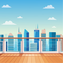 Obraz premium Spacious balcony view overlooking urban skyline with modern buildings and clear blue sky