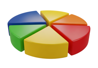 Colorful 3D Pie Chart with Six Slices on Black Background
