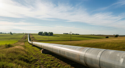 Oil pipeline with large valves and a signboard with russian text, industry infrastructure for energy transportation.