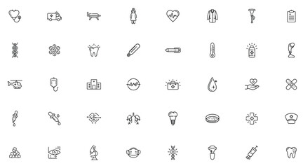 Medical healthcare icons vector set hospital equipment and doctor tools line art illustration design