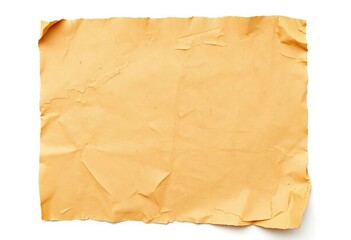 Aged, wrinkled paper sheet isolated on pure white backdrop,  grunge,  retro