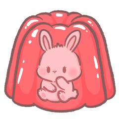 Cute bunny inside a wobbly jello strawberry dessert clipart adorable pastel illustration perfect for invitations greeting cards scrapbooking and craft projects