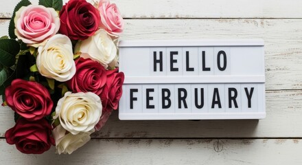 Hello February Roses Valentines Day Flowers Love Gift Lightbox Message