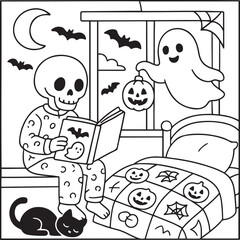 Fototapeta premium cozy spooky life halloween coloring pages for teens and adults 