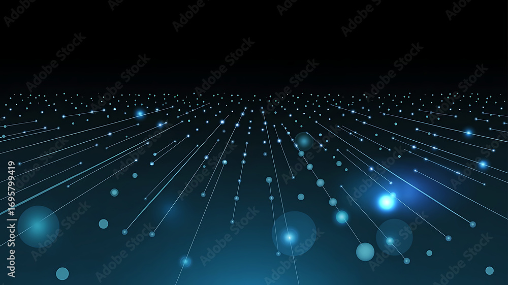 Poster abstract digital network of glowing blue lights and data points creating a futuristic technology bac