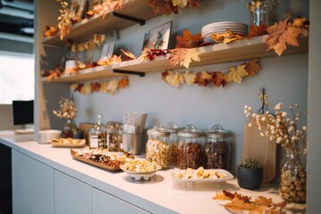 Fototapeta premium Office pantry decorated with autumn leaves