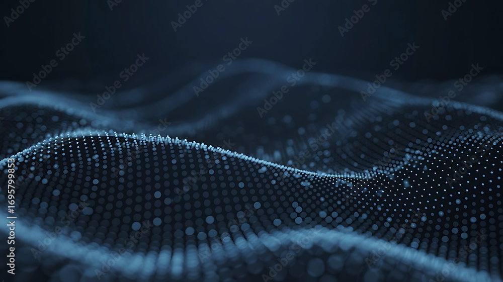 Poster abstract digital wave of glowing blue particles creating a futuristic and complex data network visua