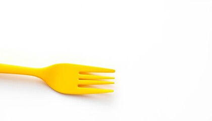 Bright yellow plastic fork isolated on white background, background, babyware