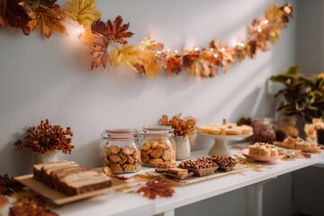 Office pantry decorated with autumn leaves