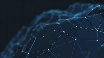 Abstract glowing blue digital network sphere with interconnected nodes and lines on a dark background representing global connectivity
