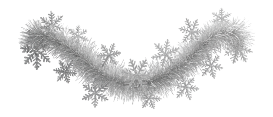 Silver tinsel garland with snowflake-shaped details and sparkling look