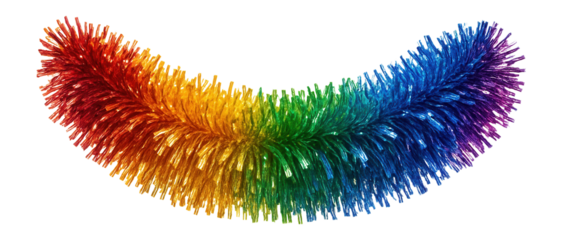 Rainbow tinsel garland with varied textures and vibrant colors