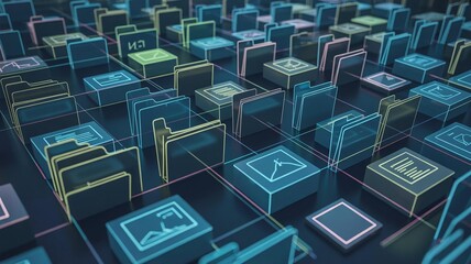 Abstract digital grid of files and folders