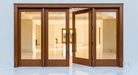 Elegant Wooden Glass Doors Open to Bright Modern Interior Space