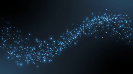 Abstract flowing wave of glowing blue digital particles against a dark background representing data and technology