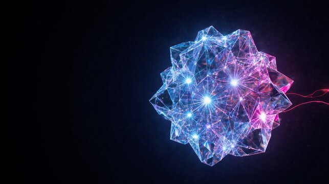 Abstract glowing geometric network structure, data connection, futuristic technology concept
