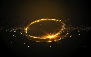 Obraz premium A shimmering golden ring of light surrounded by sparkling particles in a dark background