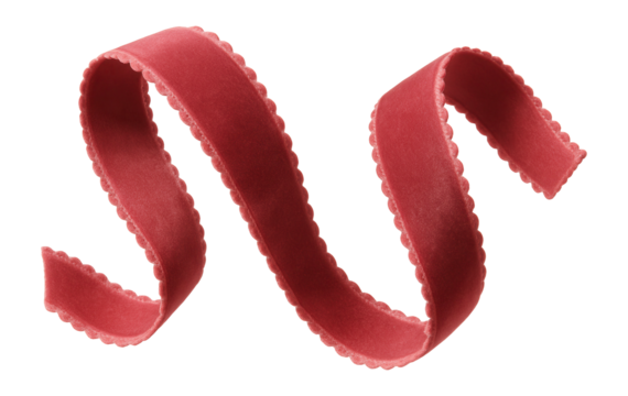 Pink velvet ribbon with a scalloped border
