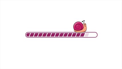 Cute Snail Loading Bar Cartoon Loop. Animated cute snail moving on a progress bar on a white background.