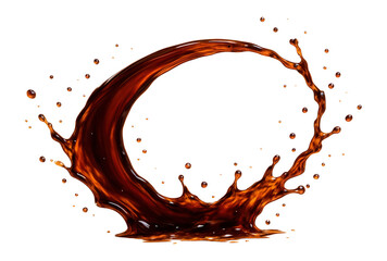 Coffee splash with a dynamic arc of liquid and droplets
