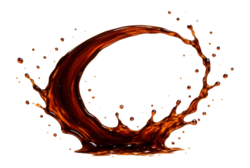 Coffee splash with a dynamic arc of liquid and droplets