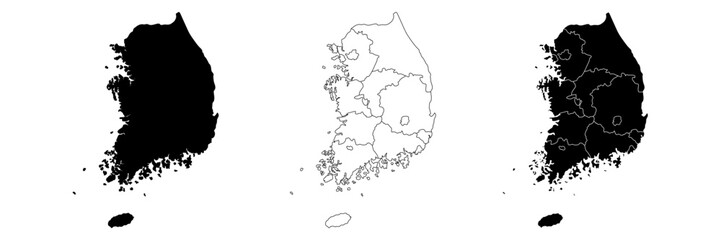 South korea map line icon vector. south korea map country vector map in white background.South korea map political map.Low detailed. Solid simple style. Black and white. Vector illustration editable