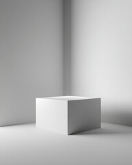 Minimalist white podium on a light grey background, clean display.