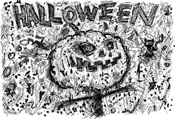 Naklejka premium scary Halloween-style drawings for printing on t-shirts and fabric to celebrate the holiday in October