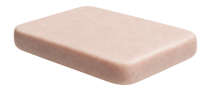 Flat, rectangular stone with a smooth surface and light pink color
