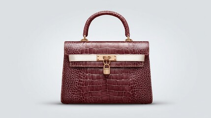 Burgundy crocodile-embossed handbag
