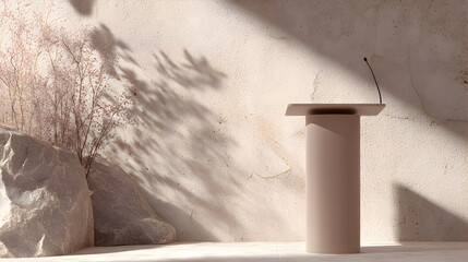 Empty Podium on a Modern, Minimalist Stage
