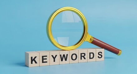 Keyword Research Magnifying Glass on Blocks Keywording Concept Marketing