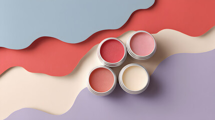 Minimalist Lip Balm Jars on a Wavy Pastel Background