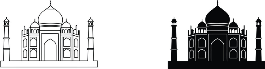 taj mahal architectural illustration in black white styles