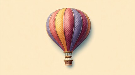 Overhead view of a colorful hot air balloon.  It's a stylized illustration, with a  pale peach background. The balloon is depicted with alternating bands of  