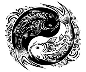 Tribal Koi Yin Yang Vector Illustration
