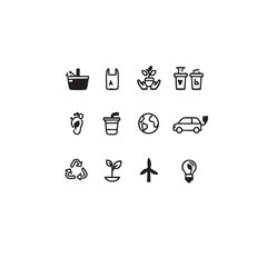 Eco-friendly icons vector: sustainability, recycling, renewable energy, and environmental protection symbols eps silhouette
