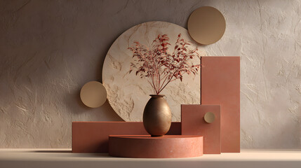 Natural Product Display with Podium, Rocks, and Pampas Grass
