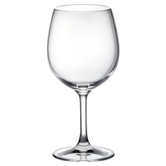 Empty elegant wine glass isolated on clean background with transparent crystal design, minimal modern drinkware for restaurant, bar, party, dining, and beverage presentation concepts