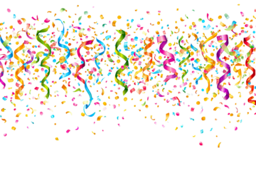 Colorful confetti and streamers explosion on transparent background