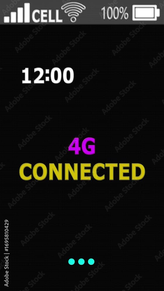 Poster 4g network connected appear on old display. pixelated text animation with phone hd. 4k 60 fps. symbo