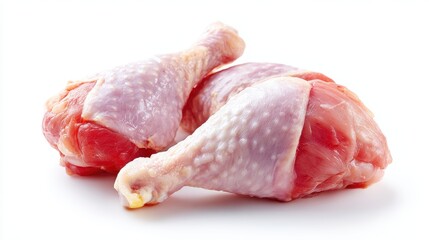A Crystal Clear photo of raw chicken legs isolated on white.