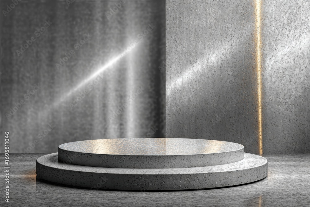 Poster abstract stage: a minimalist 3d render showcasing a clean, modern concrete stage illuminated by focu